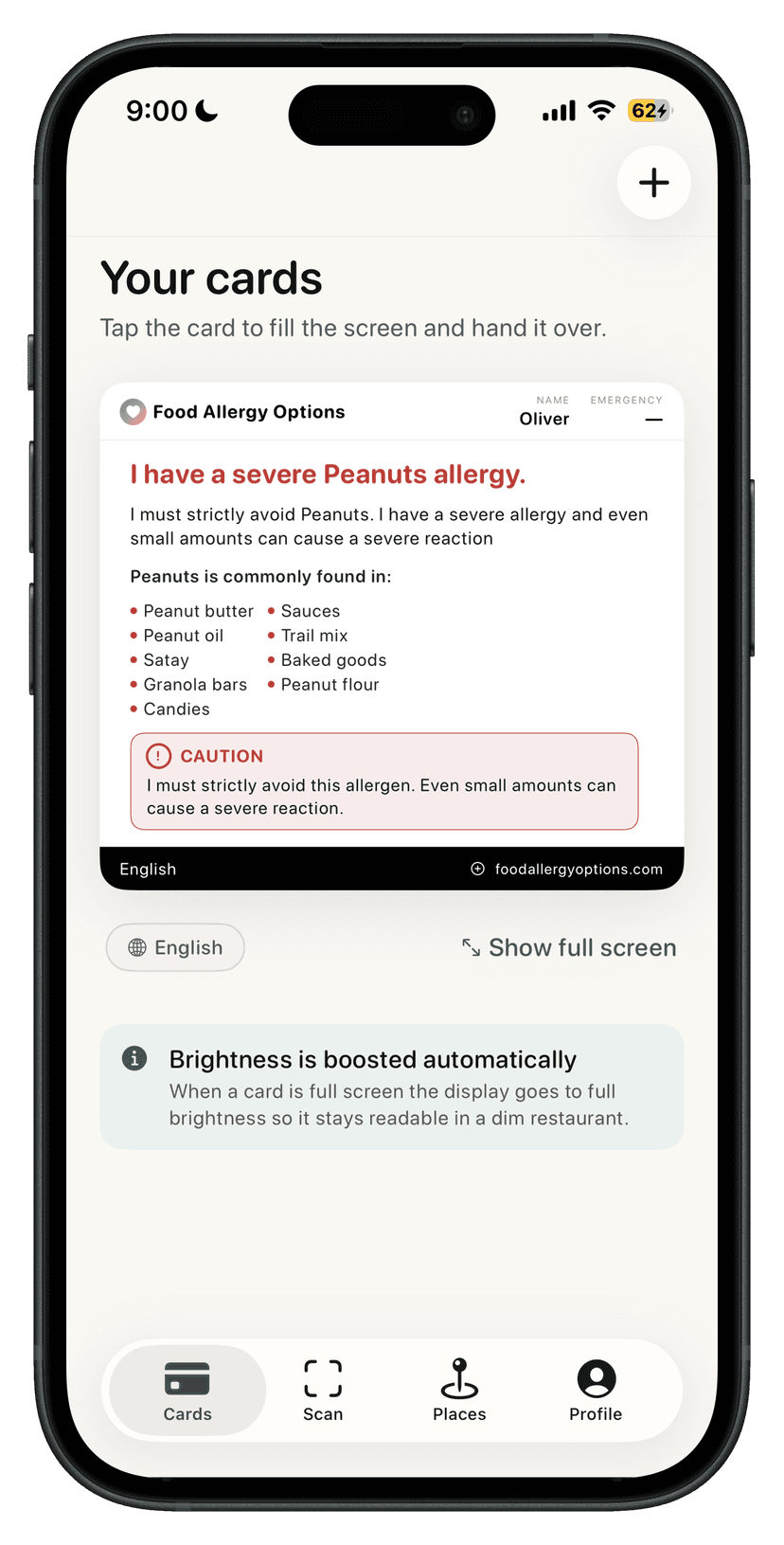 Food Allergy Options iPhone app