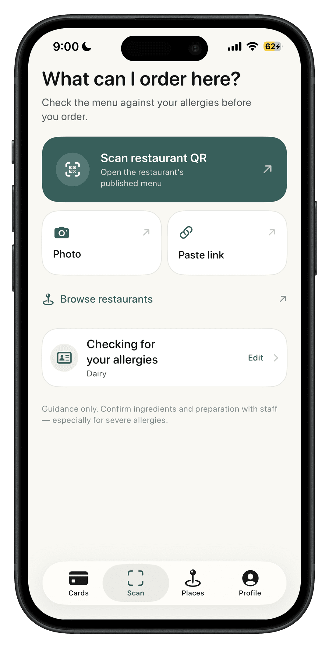 Food Allergy Options free allergy menu scanner
